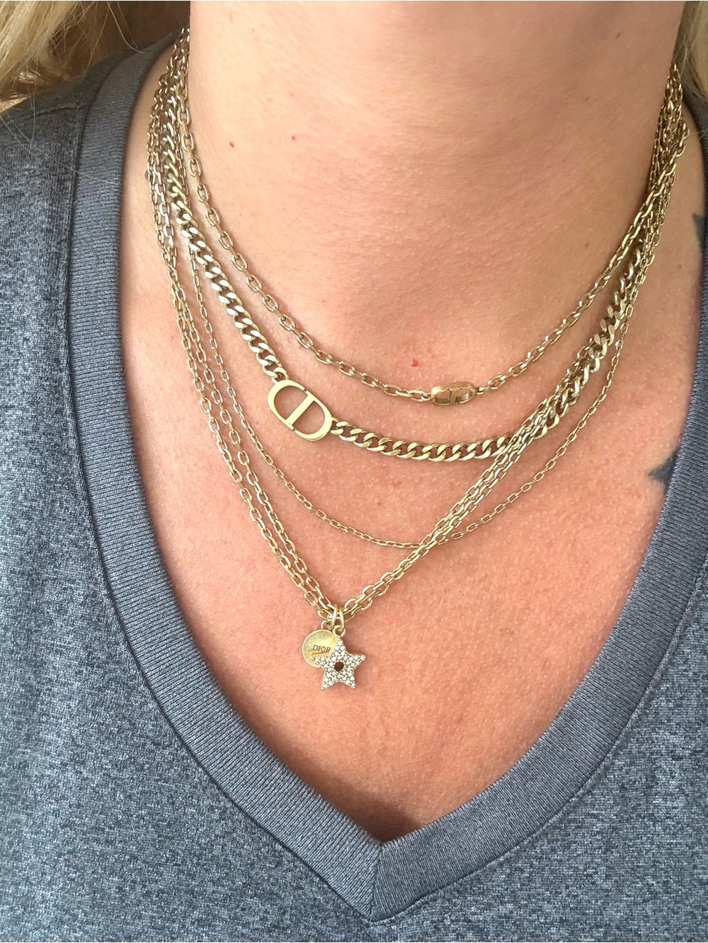 Dior Layered Gold-Tone Charm Necklace with Star and CD accents - Picture 6 of 8